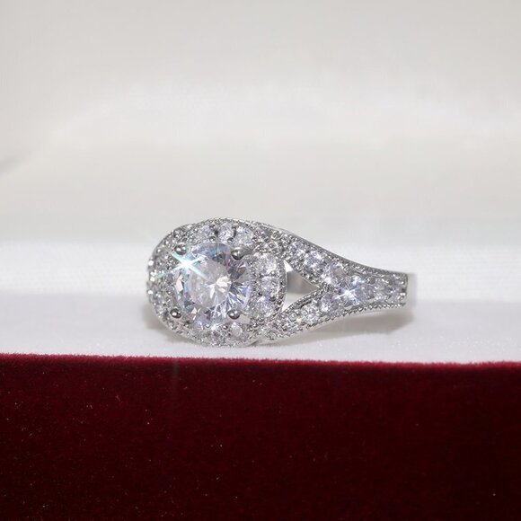 🌸Round Shiny CZ Noble Silver Wedding/Engagement Ring for Women, K808 - Picture 7 of 10